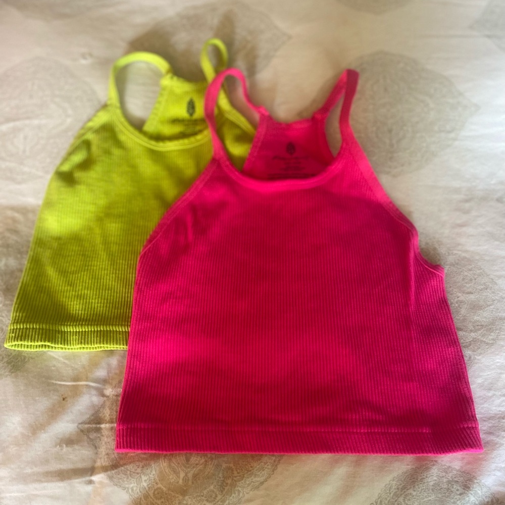 Free People Neon Pink and Lime Stretch Crop Tops